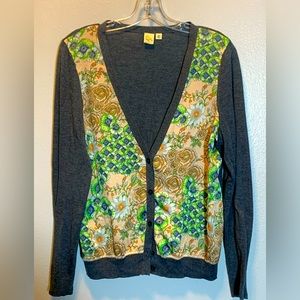 Little Yellow Bird Anthropologie Grey Floral Cardigan Sweater Open Front Medium